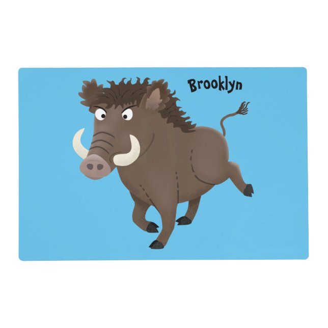 Funny wild boar razorback cartoon illustration placemat (Front)