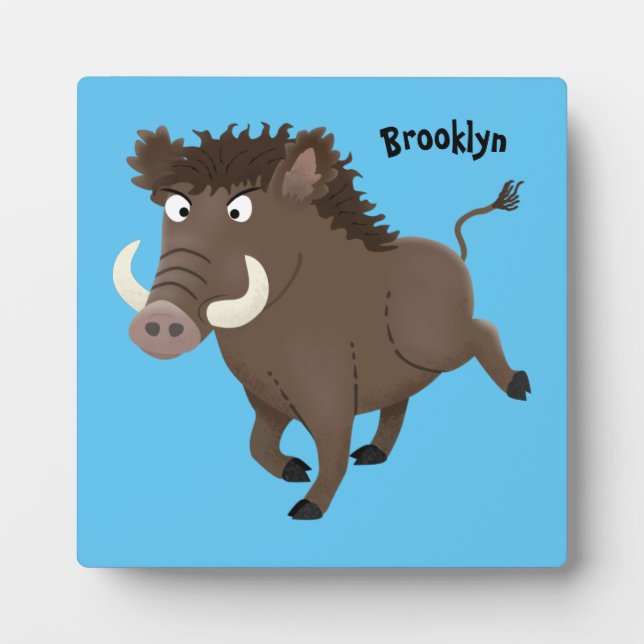Funny wild boar razorback cartoon illustration plaque (Front)