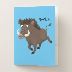 Funny wild boar razorback cartoon illustration pocket folder