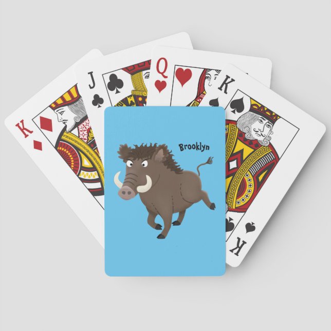 Funny wild boar razorback cartoon illustration poker cards (Back)