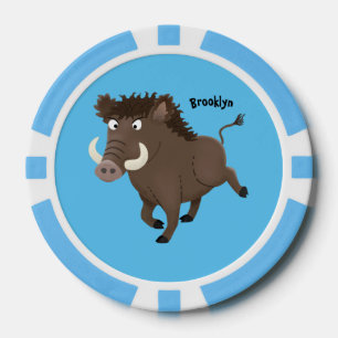 Funny wild boar razorback cartoon illustration poker chips