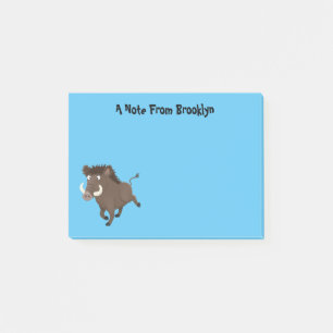 Funny wild boar razorback cartoon illustration post-it notes
