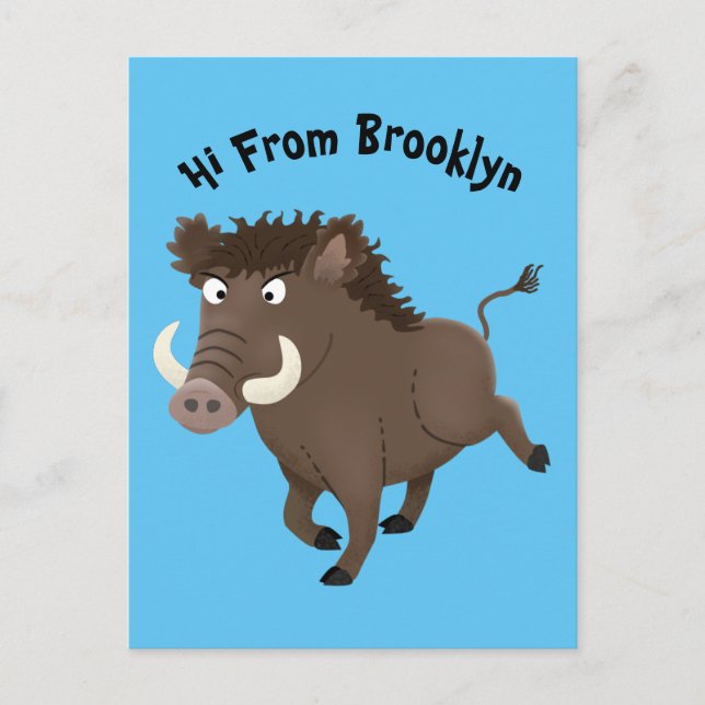 Funny wild boar razorback cartoon illustration postcard (Front)