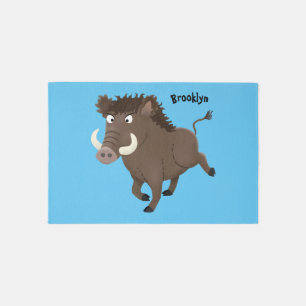 Funny wild boar razorback cartoon illustration rug