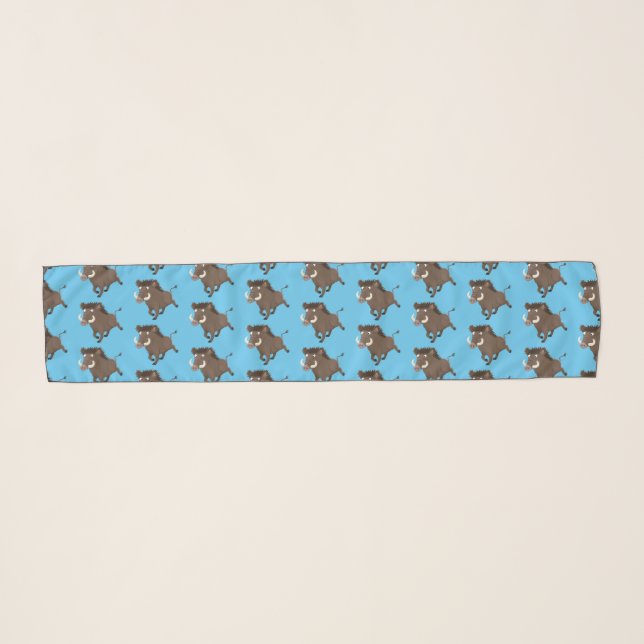 Funny wild boar razorback cartoon illustration  scarf (Front (Horizontal))