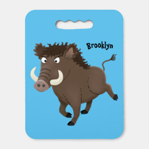 Funny wild boar razorback cartoon illustration seat cushion