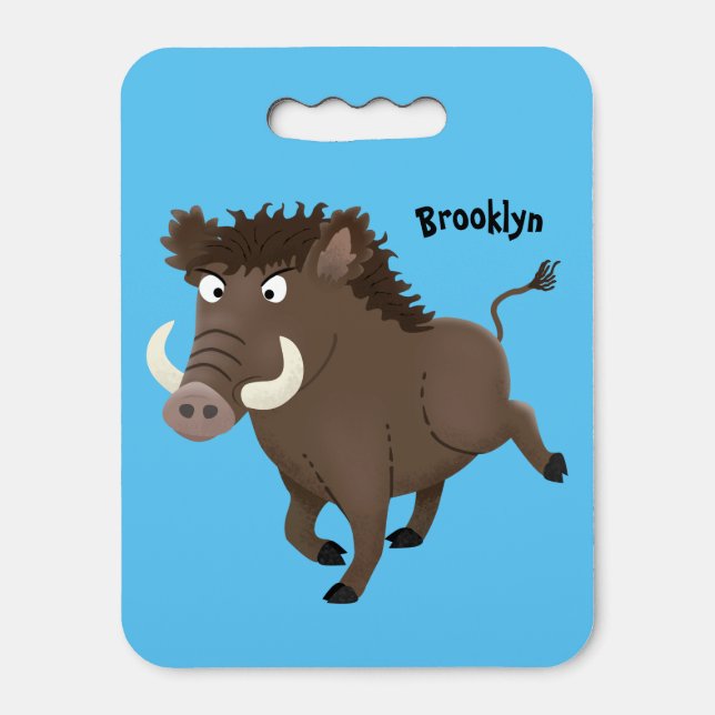 Funny wild boar razorback cartoon illustration seat cushion (Front Vertical)