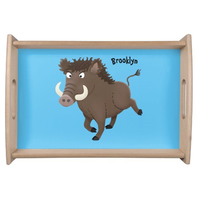 Funny wild boar razorback cartoon illustration serving tray (Front)