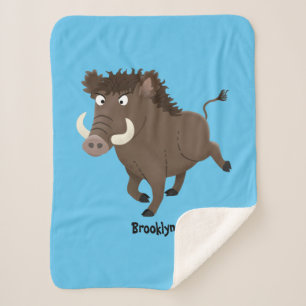 Funny wild boar razorback cartoon illustration sherpa blanket