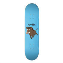 Funny wild boar razorback cartoon illustration skateboard