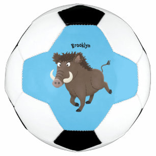 Funny wild boar razorback cartoon illustration soccer ball