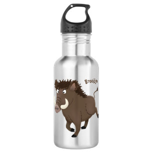 Funny wild boar razorback cartoon illustration stainless steel water bottle