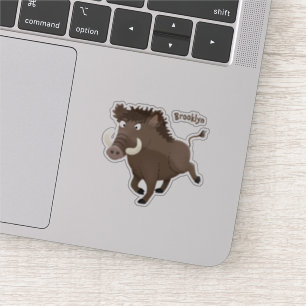 Funny wild boar razorback cartoon illustration sticker