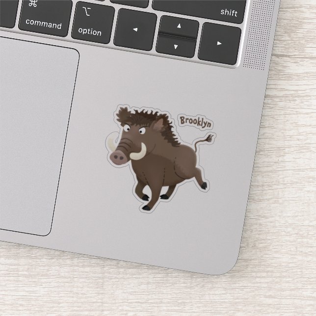 Funny wild boar razorback cartoon illustration sticker (Detail)