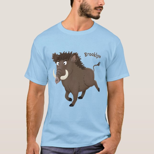 Funny wild boar razorback cartoon illustration T-Shirt (Front)