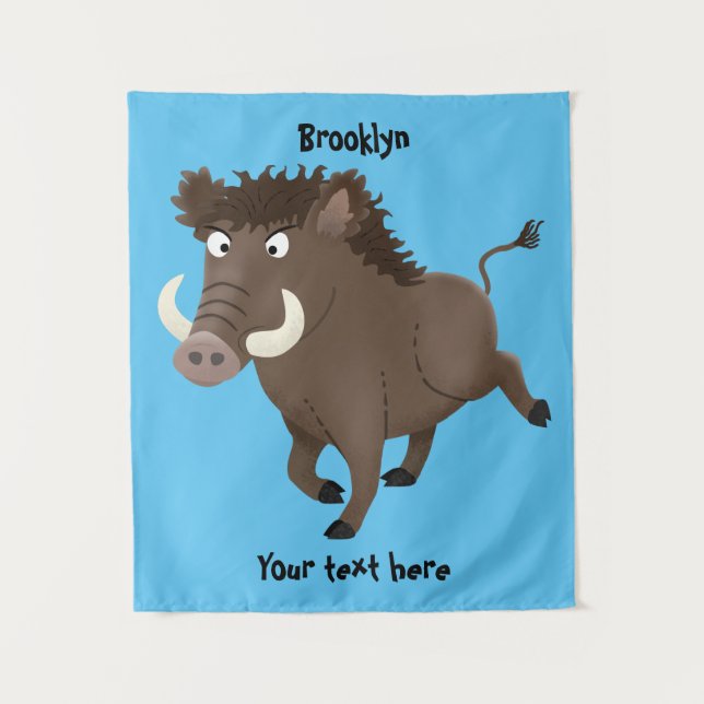 Funny wild boar razorback cartoon illustration tapestry (Front)