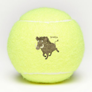 Funny wild boar razorback cartoon illustration tennis balls