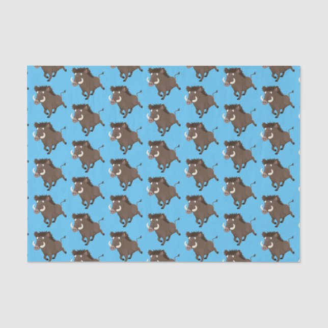 Funny wild boar razorback cartoon illustration tissue paper (Front)