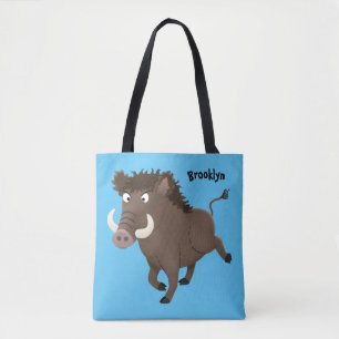 Funny wild boar razorback cartoon illustration tote bag