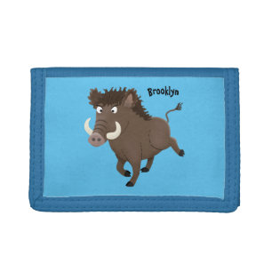 Funny wild boar razorback cartoon illustration trifold wallet