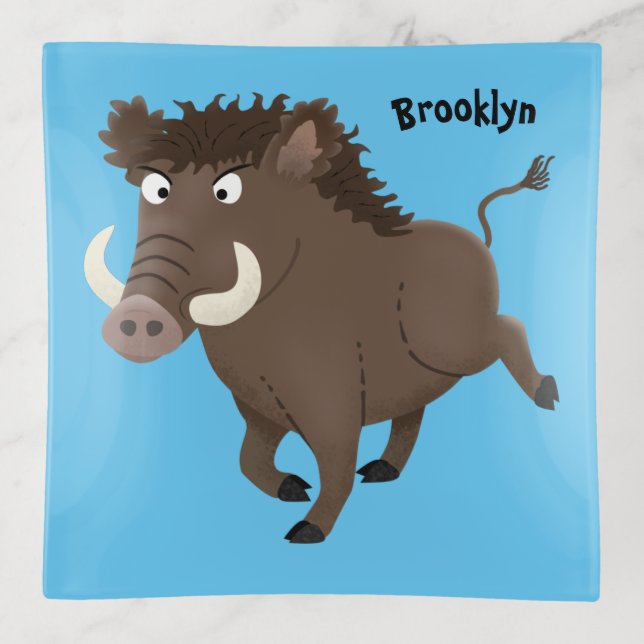 Funny wild boar razorback cartoon illustration trinket tray (Front)