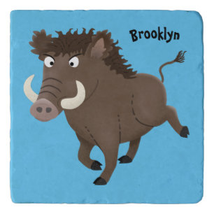 Funny wild boar razorback cartoon illustration trivet
