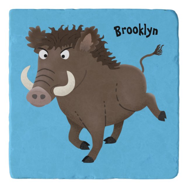 Funny wild boar razorback cartoon illustration trivet (Front)