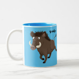 Funny wild boar razorback cartoon illustration Two-Tone coffee mug