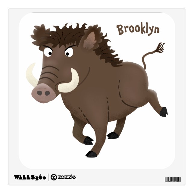 Funny wild boar razorback cartoon illustration wall decal (Front)