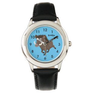 Funny wild boar razorback cartoon illustration watch