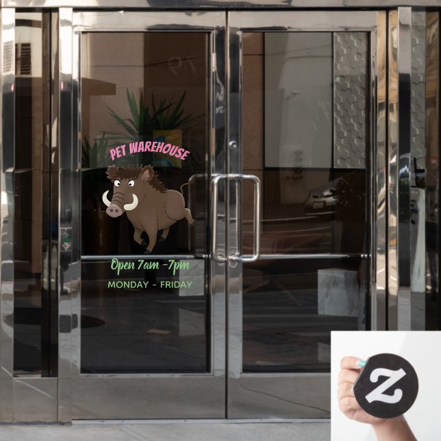 Funny wild boar razorback cartoon illustration window cling (Office Door)