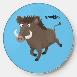 Funny wild boar razorback cartoon illustration wireless charger