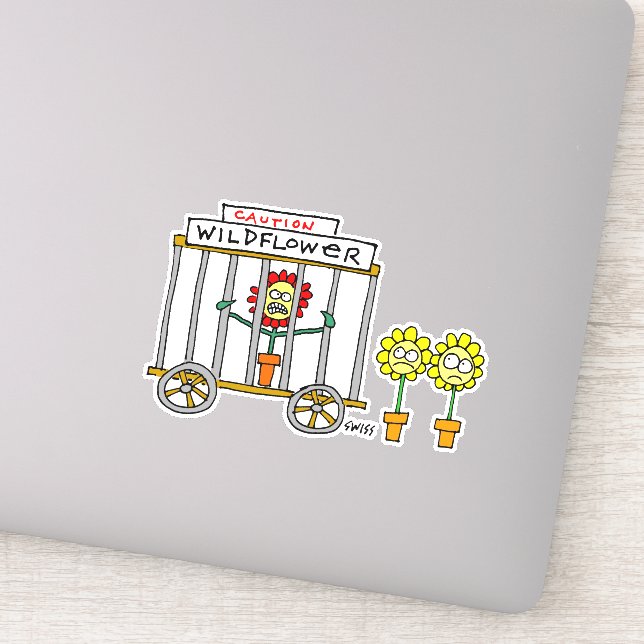 Funny Wild Flower in Cage Wildflower Cartoon Stick Sticker (Detail)
