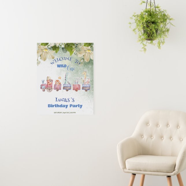 Funny Wild One Safari animals train Birthday party Foam Board (In Situ (Wall))