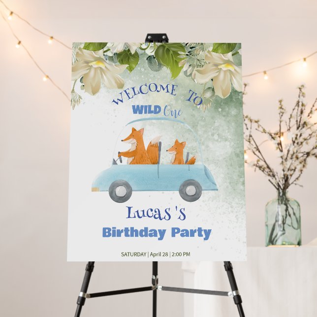 Funny Wild One Safari Fox Car Birthday party Foam Board (In Situ (Stand))