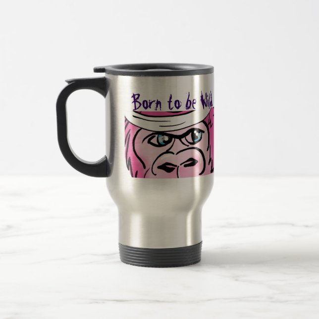 Funny Wild Pink Gorilla Travel Mug (Left)