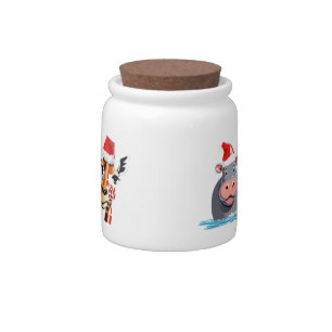 Funny wild Safari animals Santa Christmas Costume Candy Jar