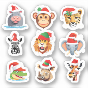 Funny wild Safari animals Santa Christmas Costume Sticker
