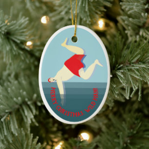 Funny, wild swimming man Christmas Ceramic Ornament