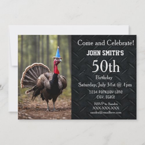 Funny Wild Turkey Hunting Mens Camo Birthday Invitation