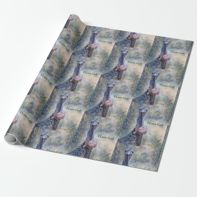 Funny Wild Turkey Loves Golf Wrapping Paper (Unrolled)
