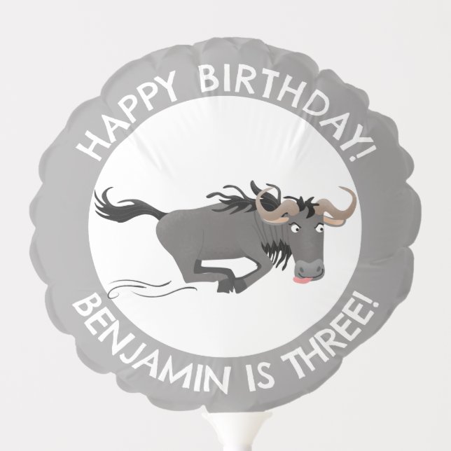 Funny wildebeest personalized cartoon birthday balloon (Front)