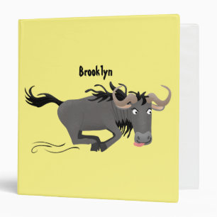 Funny wildebeest running cartoon illustration 3 ring binder