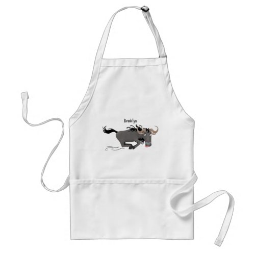 Funny wildebeest running cartoon illustration adult apron
