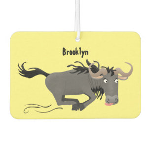 Funny wildebeest running cartoon illustration air freshener