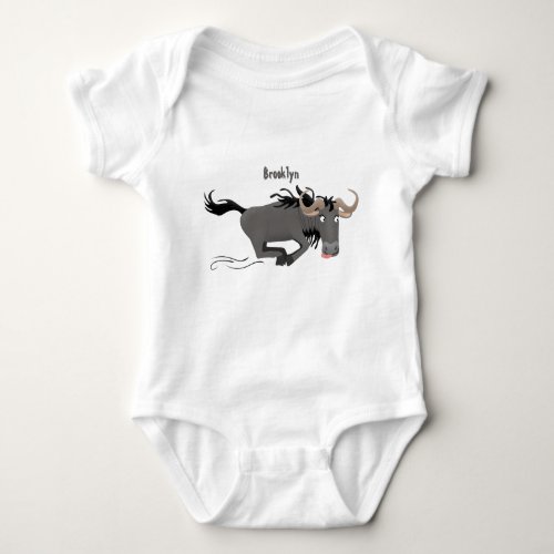 Funny wildebeest running cartoon illustration baby bodysuit