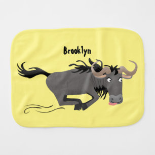 Funny wildebeest running cartoon illustration baby burp cloth