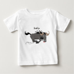 Funny wildebeest running cartoon illustration baby T-Shirt
