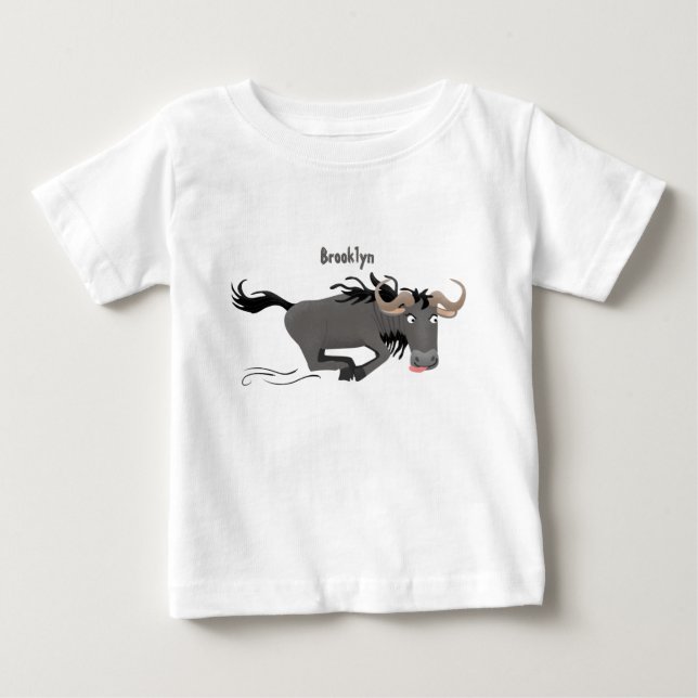 Funny wildebeest running cartoon illustration  baby T-Shirt (Front)