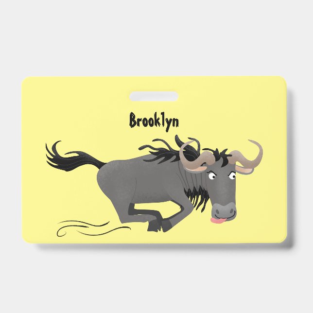 Funny wildebeest running cartoon illustration badge (Front)